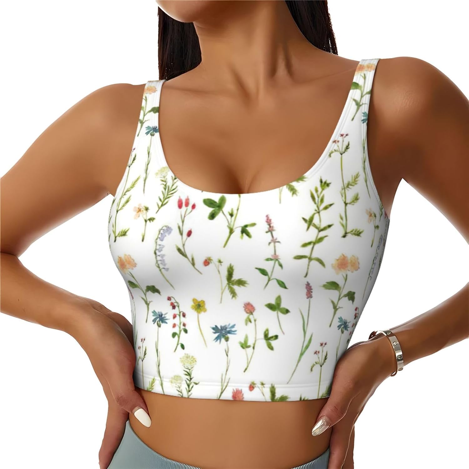 Women Fashion Vest - Season Watercolors of Herbs Flowers Print
