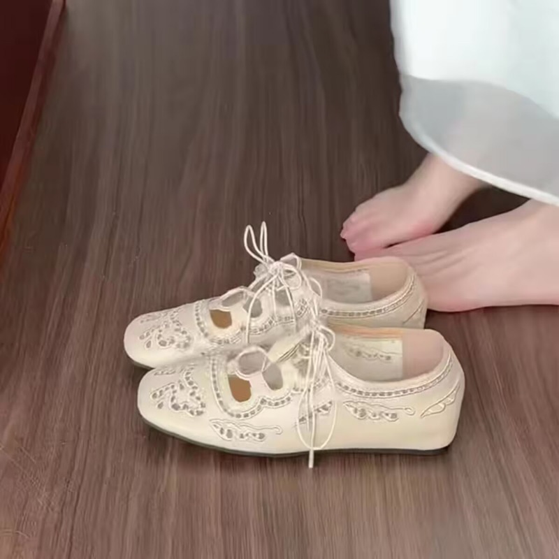 Women'S Fashion For Summer 2026 - French Lace-Up 2026 Spring Square Toe