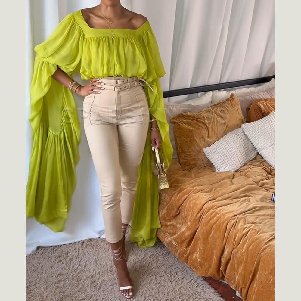 Women Top Fashion - Women Chiffon Crop Top, Puff Long