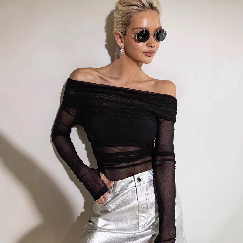 Women  Mesh Off Shoulder Top S - Women Top Fashion recension och pris
