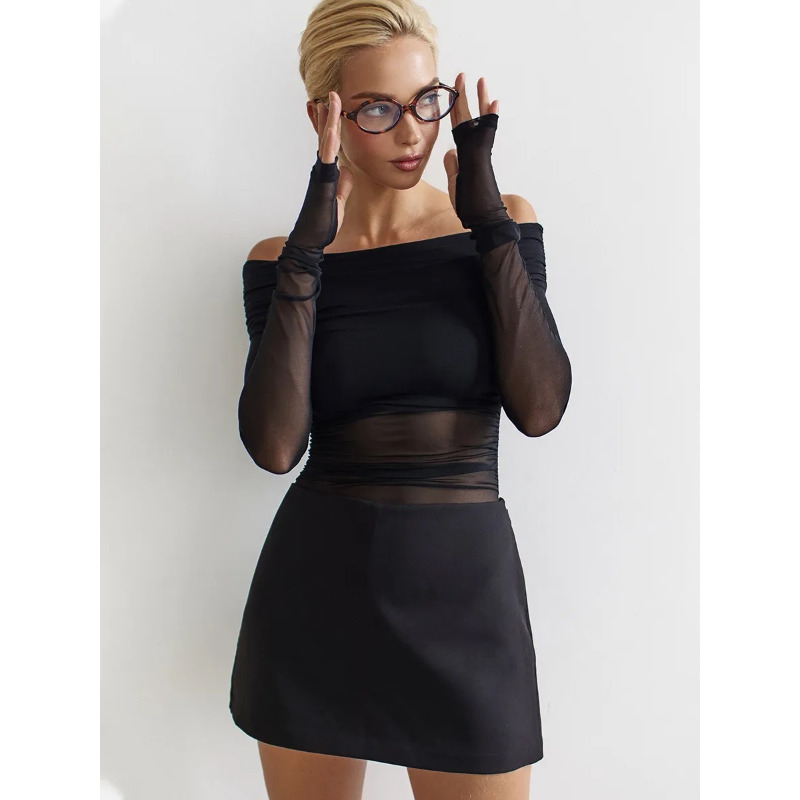 Women  Mesh Off Shoulder Top S - Women Top Fashion recension och pris