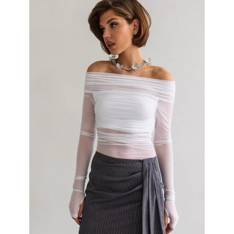 Women  Mesh Off Shoulder Top S - Women Top Fashion recension och pris