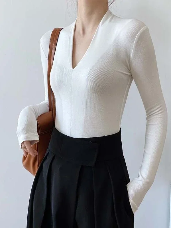 V-neck Slim Shirts Long Sleeve - Women Top Fashion recension och pris