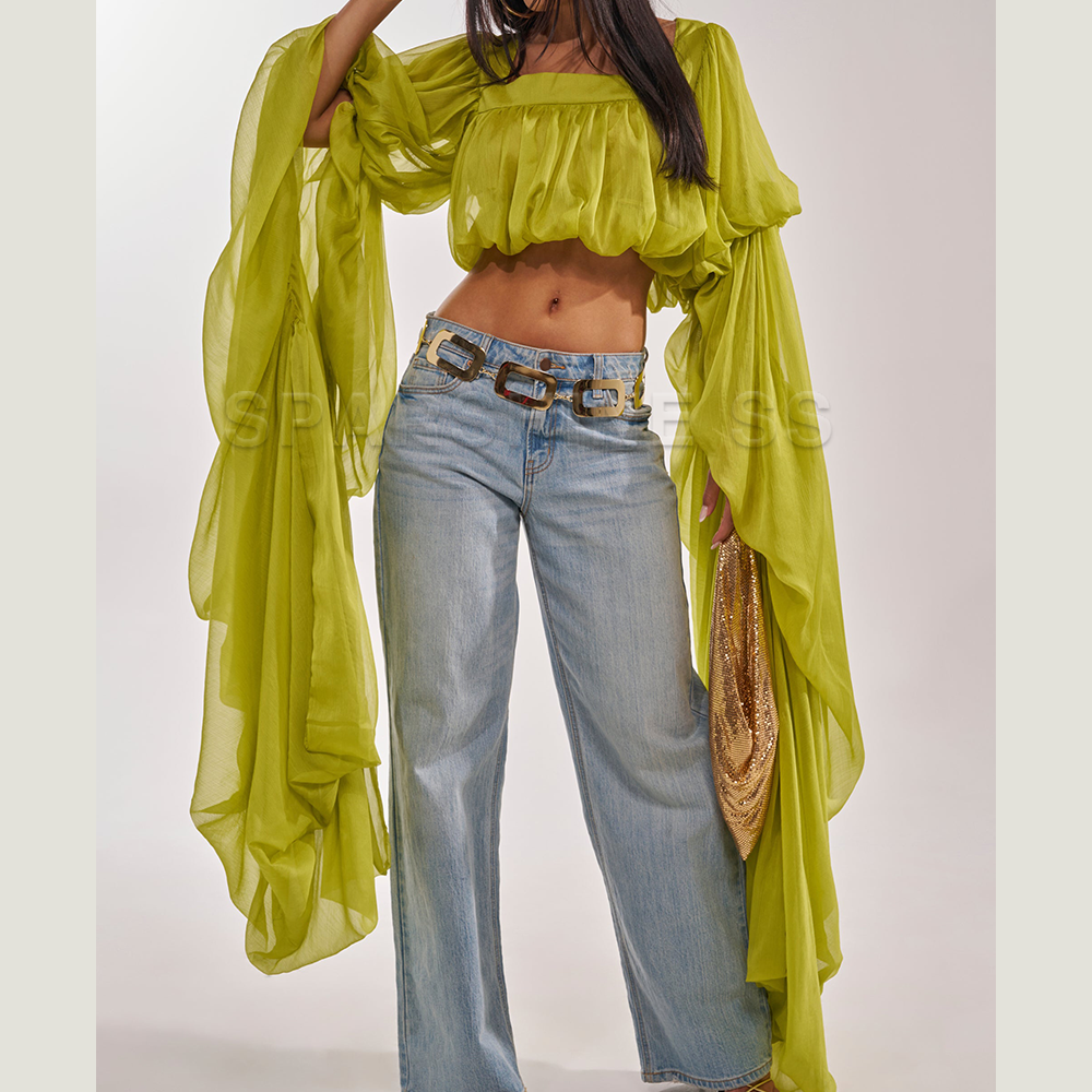 Women Chiffon Crop Top, Puff L - Women Top Fashion recension och pris