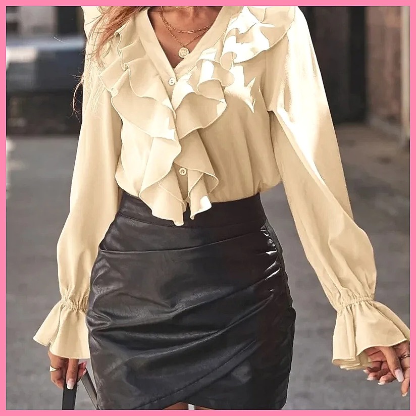 2025 Fashion V-Neck Ruffle Fla - Women Top Fashion recension och pris