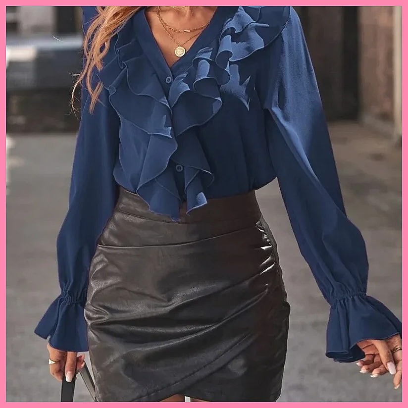 2025 Fashion V-Neck Ruffle Fla - Women Top Fashion recension och pris