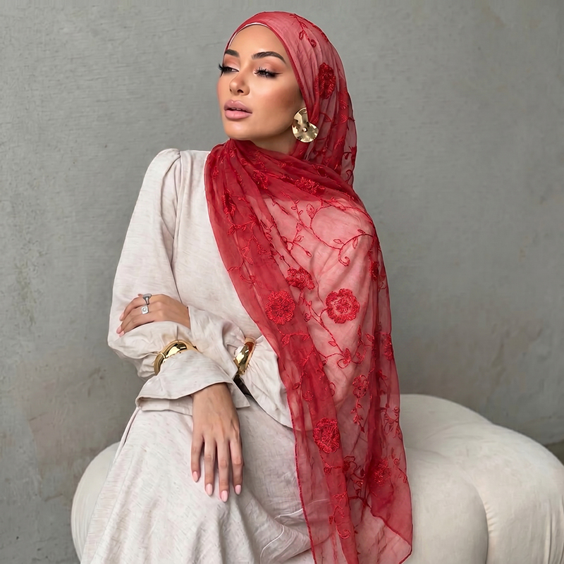 Floral Embroidery Muslim Hijab - Women Fashion Wear recension och pris