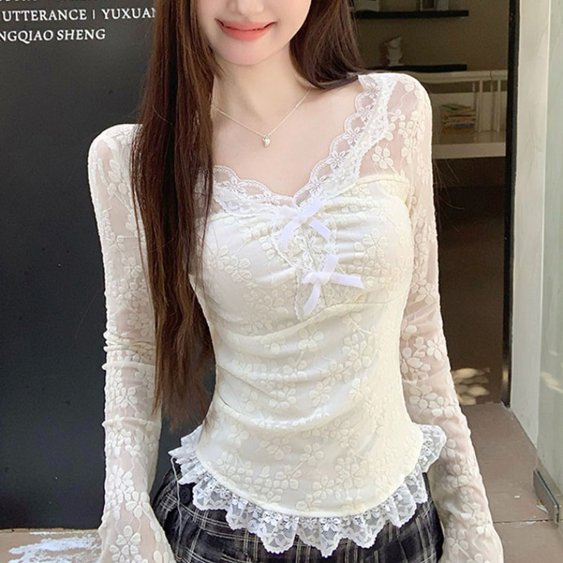 Women Long Sleeved T-shirt V-n - Women Fashion Necklace recension och pris