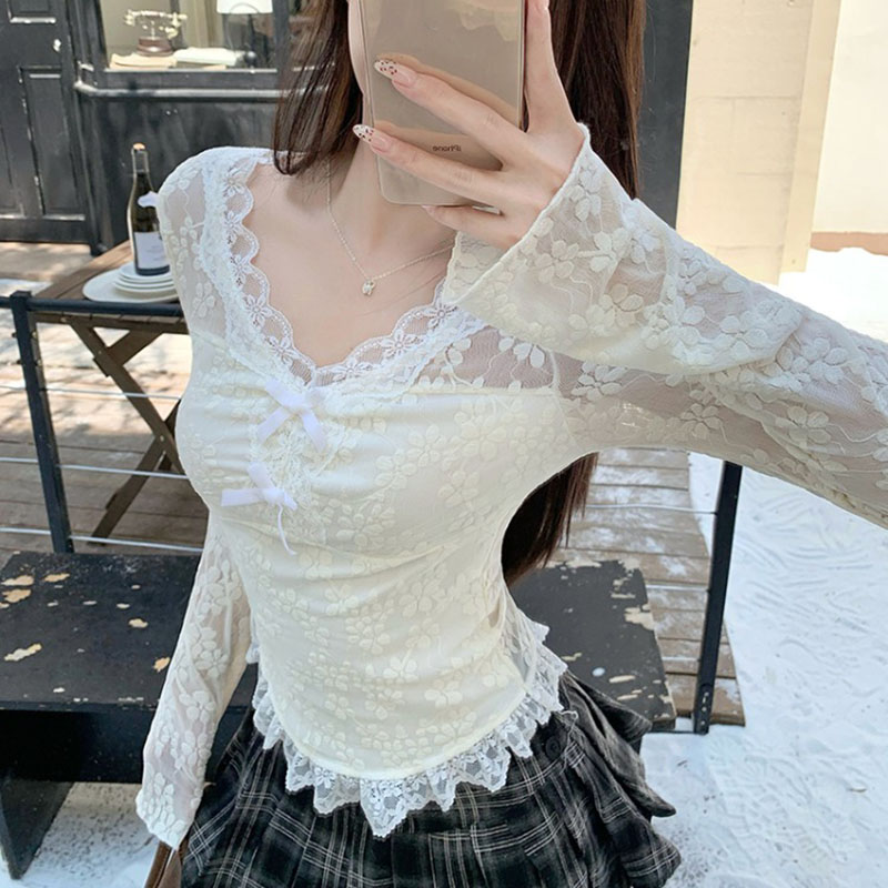 Women Long Sleeved T-shirt V-n - Women Fashion Necklace recension och pris