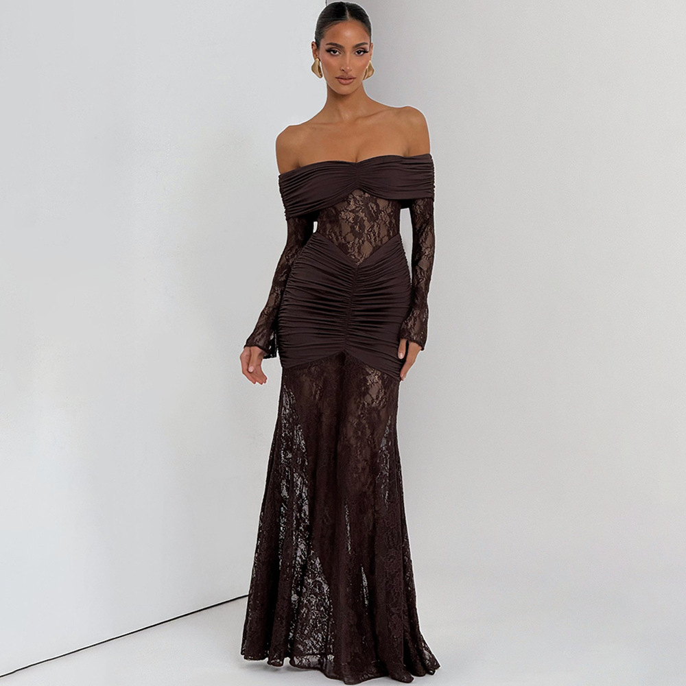 Dresses Off-shoulder Long Slee - Women Fashion Necklace recension och pris