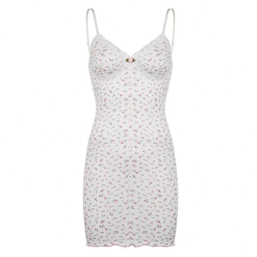 Floral Print V-Neck Lace Trim  - Women Fashion Necklace recension och pris