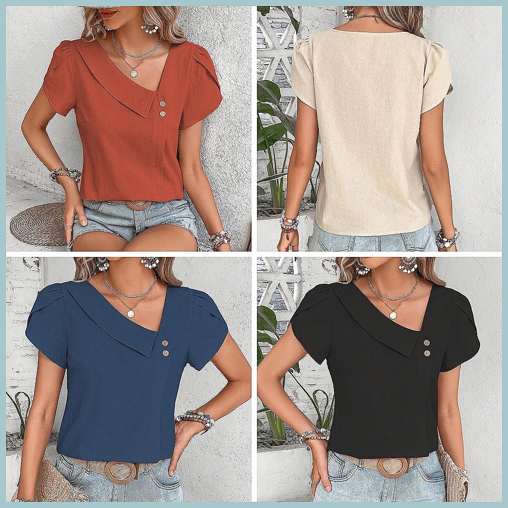 2024 Summer Vintage Solid Colo - Women Top Fashion recension och pris