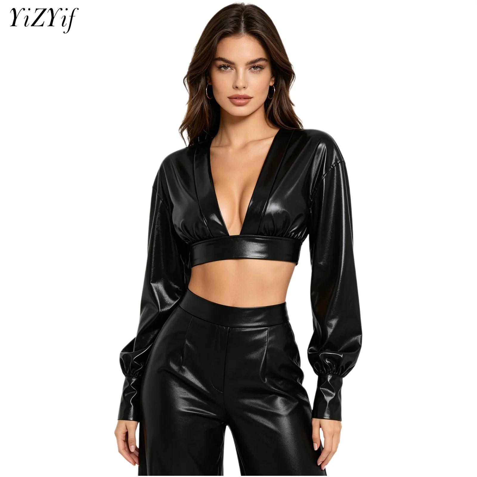 Womens Y2K Metallic Shiny Hip  - Women Top Fashion recension och pris
