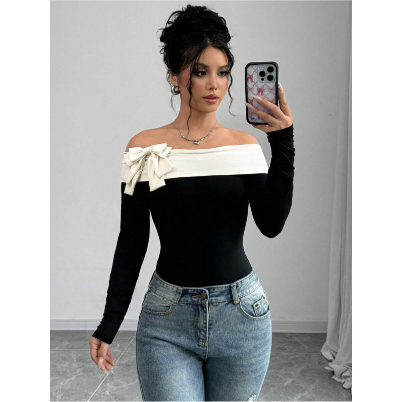 Bowknot Decor Off Shoulder Bod - Women Fashion Wear recension och pris